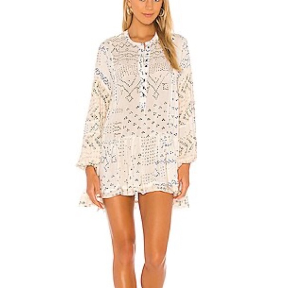 Free People Shibori Tunic Dress Ivory Size Small